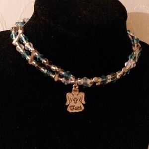 Handcrafted/handmade beaded choker with Faith pendant